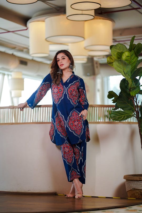 Elegant Blue & Brown Co-ord Set