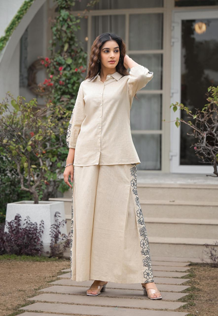Elegant Off-White Embroidered Co-ord Set