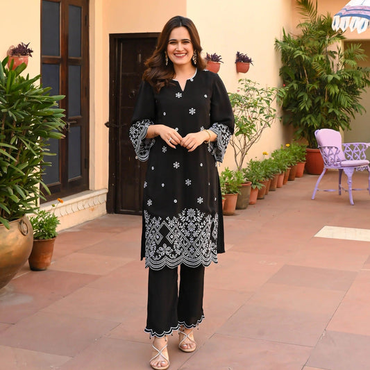 BEAUTIFUL EMBROIDERED BLACK CO-ORD SET