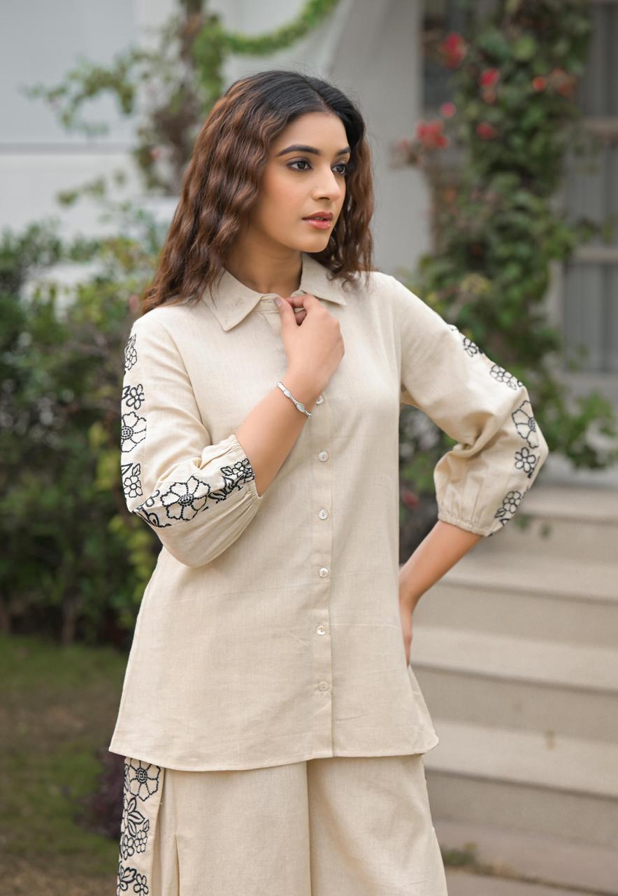 Elegant Off-White Embroidered Co-ord Set